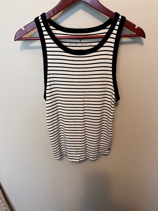 American Eagle Outfitters Tops - American Eagle AEO black & White Striped Ribbed Tank Top size M
